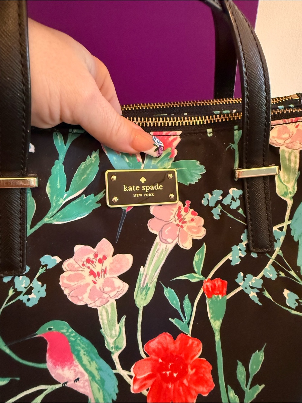 kate spade Black Floral & Teal Bird Tote - Picture 2 of 12